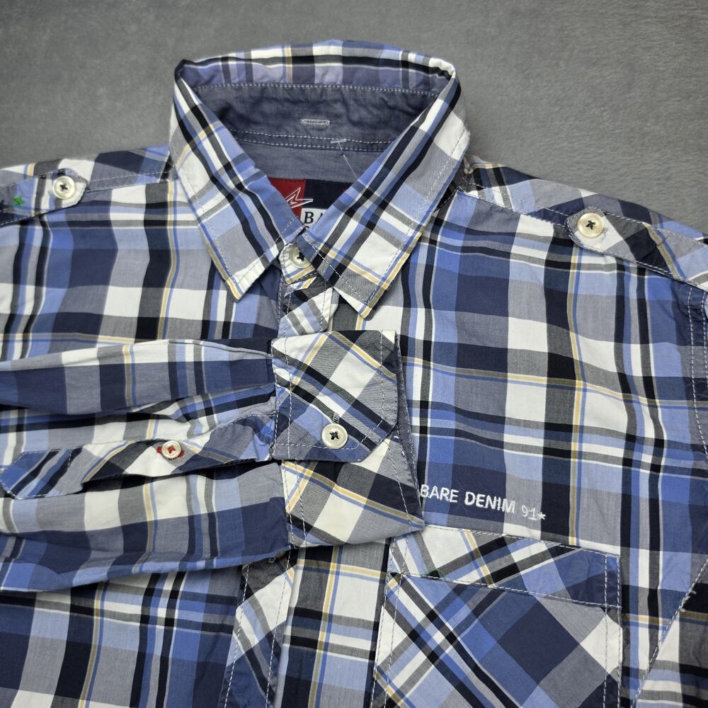 Bare Denim Plaid Button Up Shirt Mens Medium Blue Check Cotton Casual Long Sleev